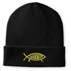 Darwin Fish Embroidered Beanie Hat