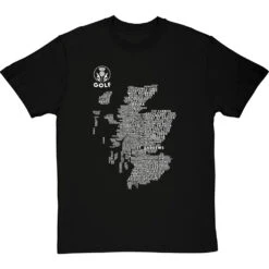 Scottish Golf Typography Map T-Shirt