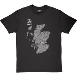 Scottish Golf Typography Map T-Shirt -Tshirt Store golf type map tshirt 2 charcoaltshirt