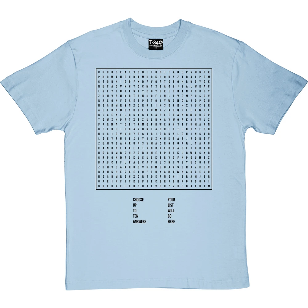 Personalised Word Search T-Shirt 20 Personalised Word Search T-Shirt - Image 20