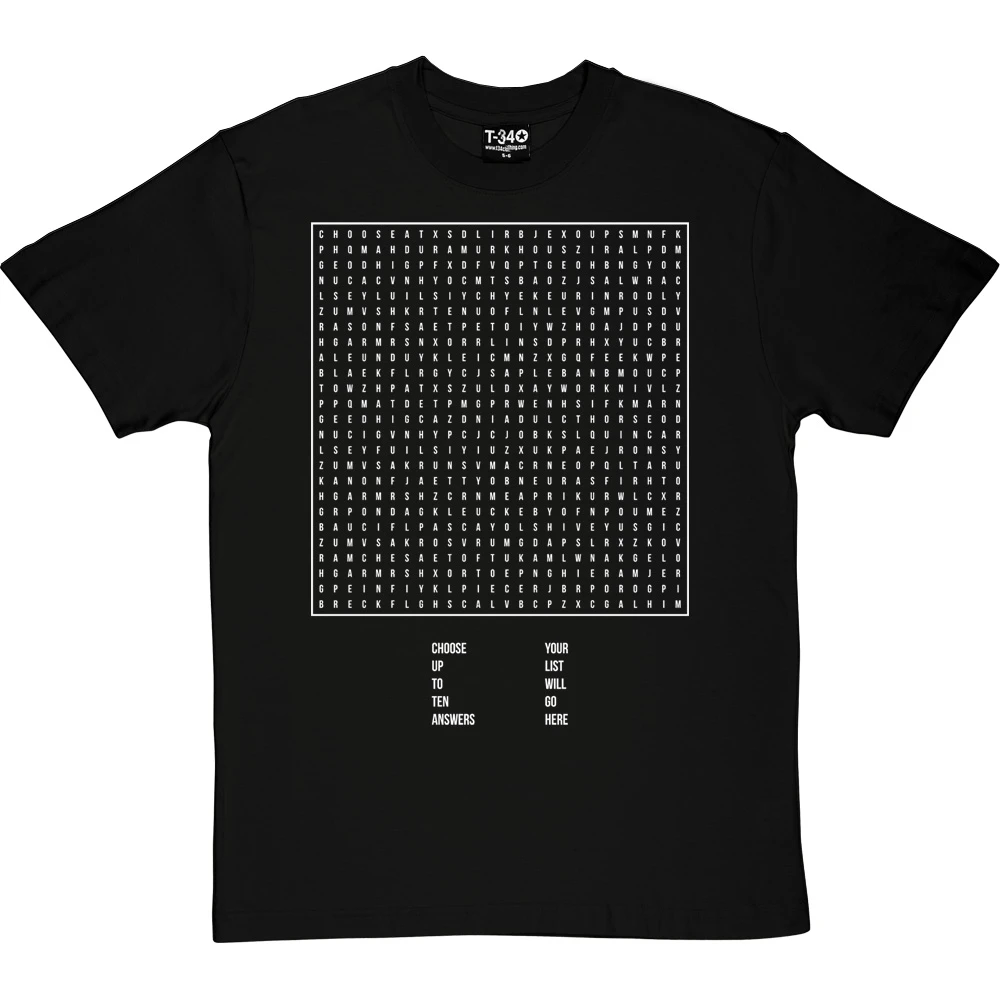 Personalised Word Search T-Shirt 1 Personalised Word Search T-Shirt