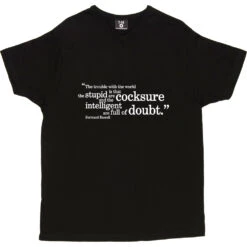 Bertrand Russell "Trouble With The World" Quote T-Shirt -Tshirt Store russell trouble with world tshirt 2 black mens v neck tshirt