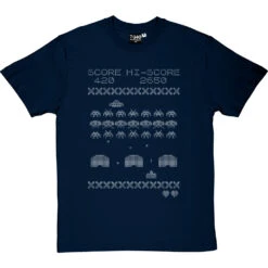 Space Invaders Knitting Pattern T-Shirt -Tshirt Store space invaders knitting tshirt 2 navybluetshirt