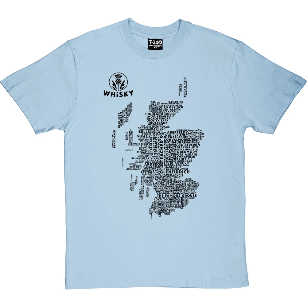 Scottish Whisky Typography Map T-Shirt 1 Scottish Whisky Typography Map T-Shirt